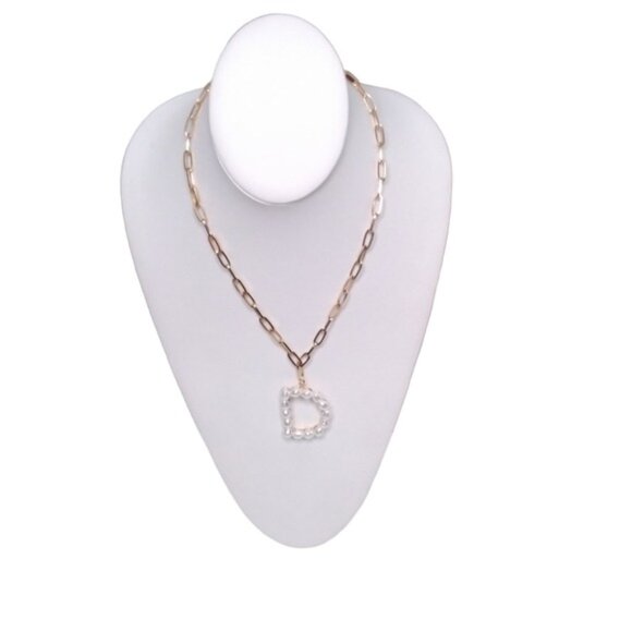 Dvacaman Pearl Initial D Paperclip Chain Necklace 18" With Extender - Picture 1 of 5